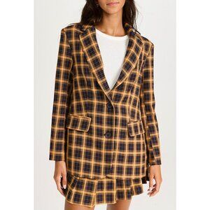 New English Factory Plaid Blazer Brown Black XS $140